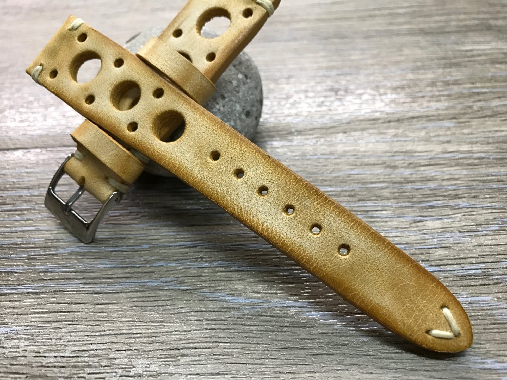 Racing Watch Straps, Leather watch band, Rally Watch straps, Vintage Beige watch band, 18mm 19mm 20mm Watch Straps, FREE SHIPPING - eternitizzz-straps-and-accessories