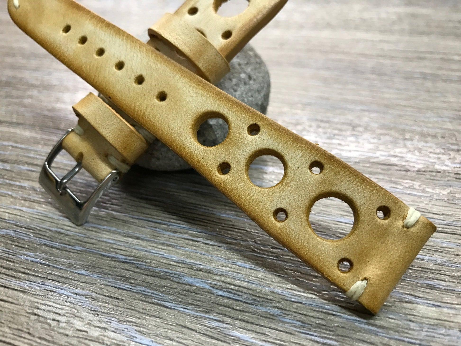 Racing Watch Straps, Leather watch band, Rally Watch straps, Vintage Beige watch band, 18mm 19mm 20mm Watch Straps, FREE SHIPPING - eternitizzz-straps-and-accessories