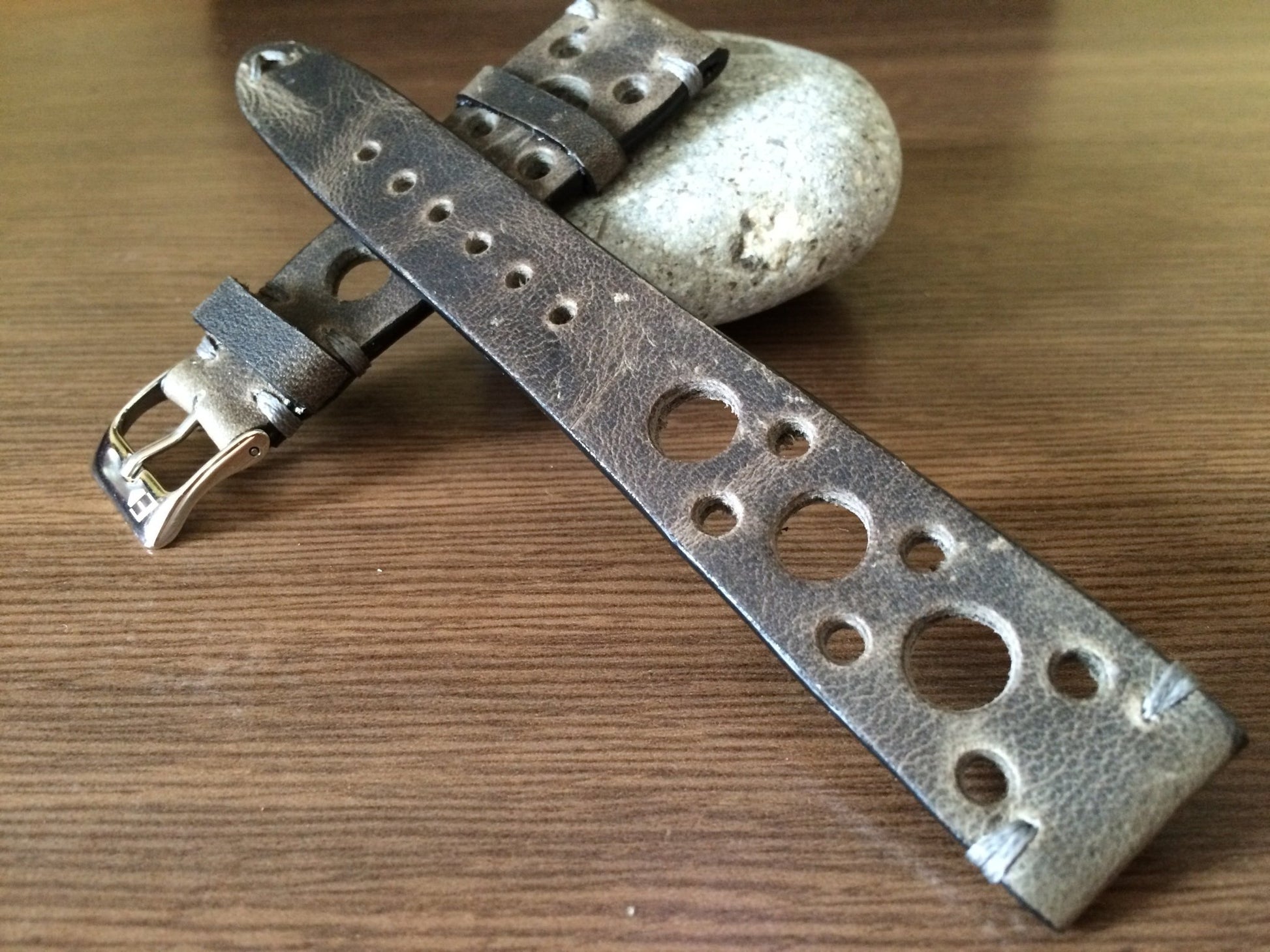 Rally & Racing Watch straps, Gray watch band, Leather watch Straps, 19mm watch strap, 18mm and 20mm watch band, FREE SHIPPING - eternitizzz-straps-and-accessories