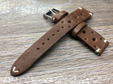 Brown Watch Bands in rally style that comes with 3 big holes and 6 small holes along the side . 3 different standard size fit for all adult. Unisex watch strap
