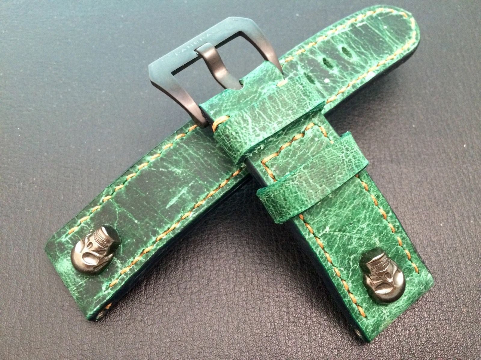 Real Leather Strap for Panerai watches (Gradual Green) 24mm/22mm - W Metal Skull - eternitizzz-straps-and-accessories