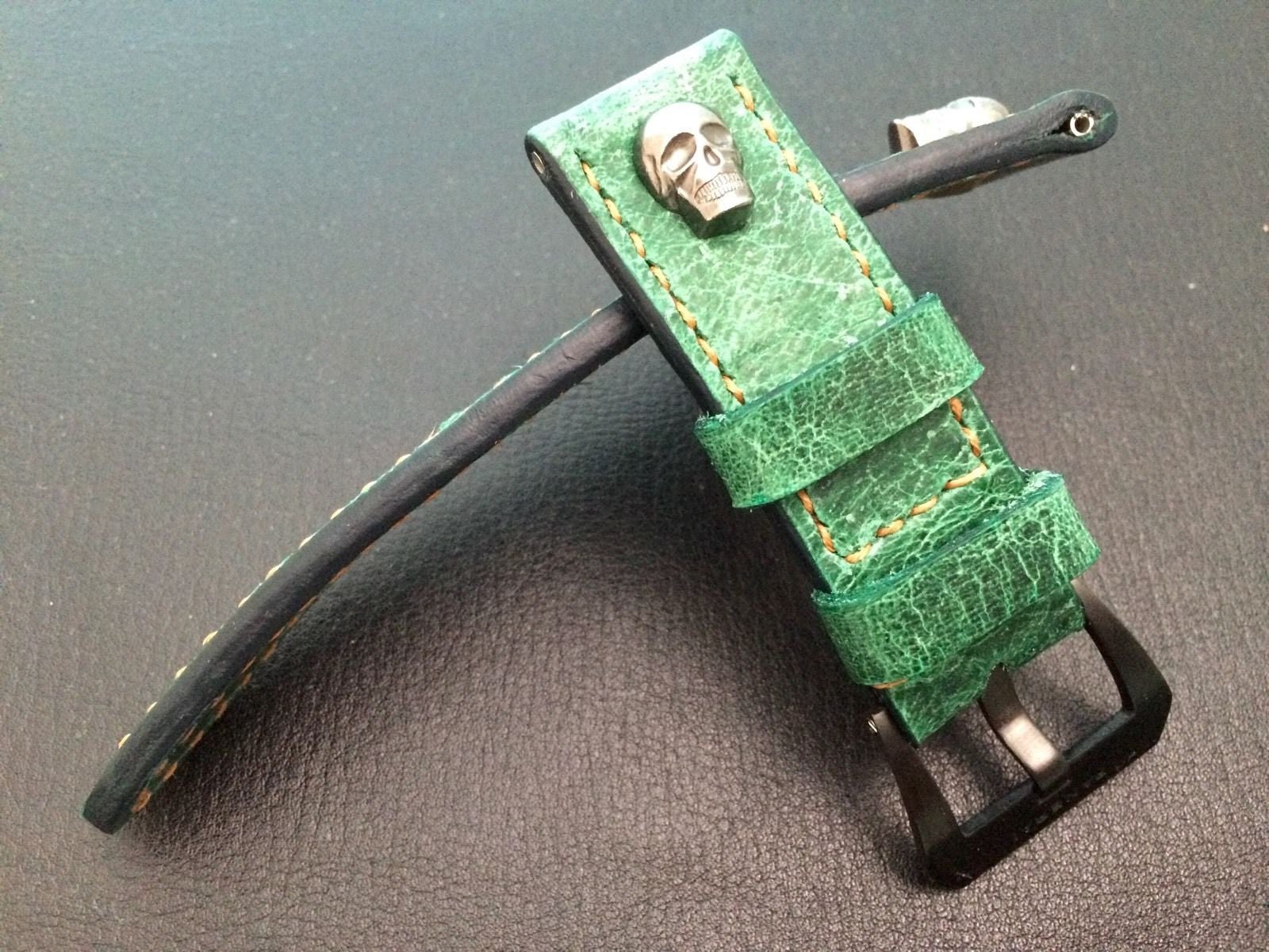 Real Leather Strap for Panerai watches (Gradual Green) 24mm/22mm - W Metal Skull - eternitizzz-straps-and-accessories