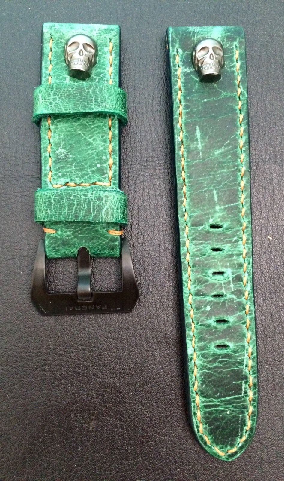Real Leather Strap for Panerai watches (Gradual Green) 24mm/22mm - W Metal Skull - eternitizzz-straps-and-accessories