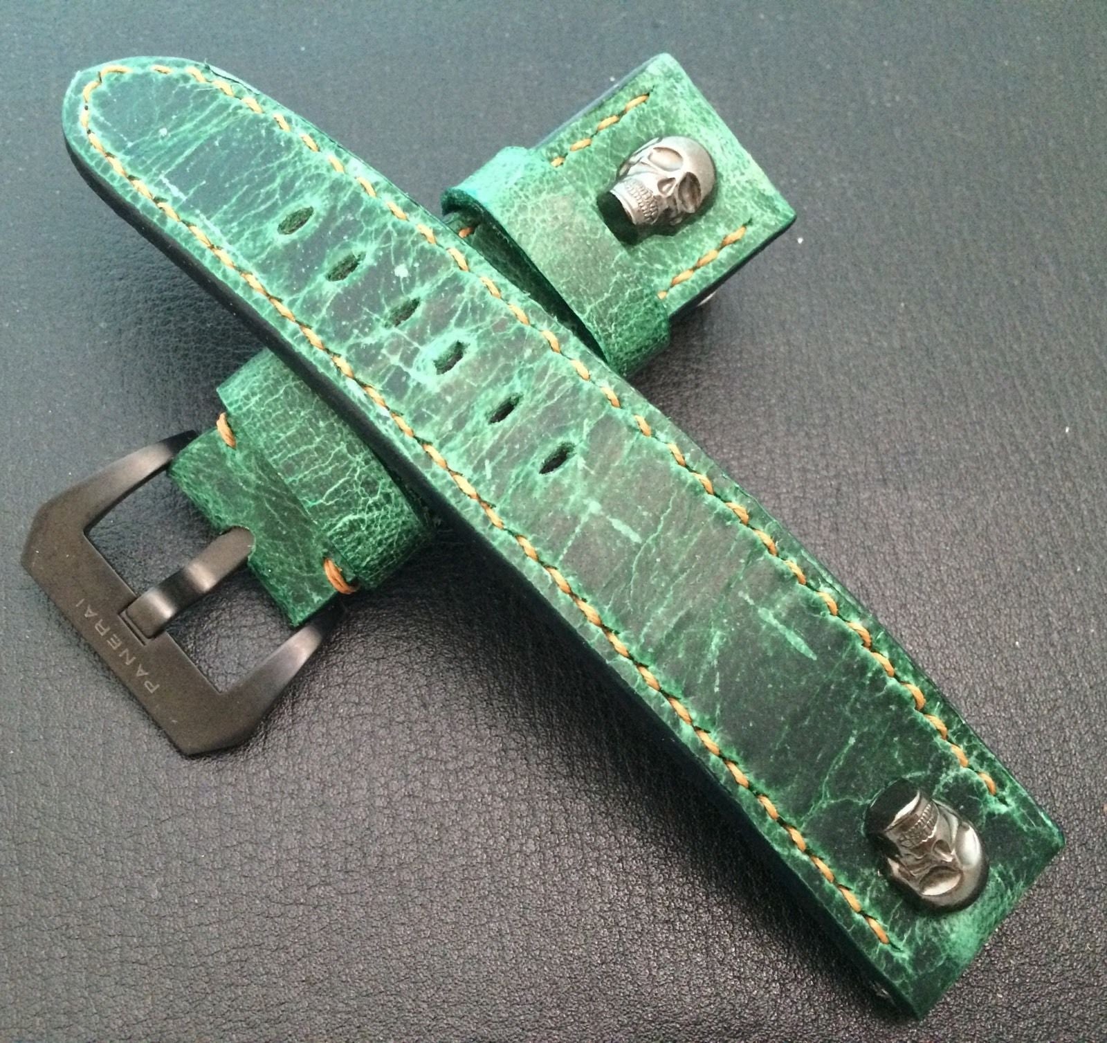Real Leather Strap for Panerai watches (Gradual Green) 24mm/22mm - W Metal Skull - eternitizzz-straps-and-accessories