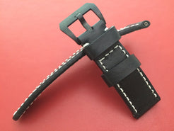 Real Leather Strap for Panerai watches (Pure Black) 24mm/22mm - With Glow In the Dark Stitching - eternitizzz-straps-and-accessories