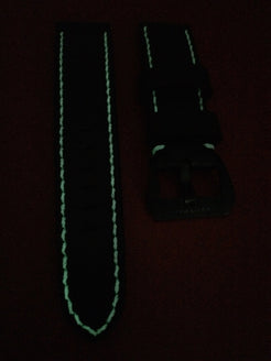 Real Leather Strap for Panerai watches (Pure Black) 24mm/22mm - With Glow In the Dark Stitching - eternitizzz-straps-and-accessories