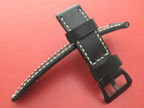 Real Leather Strap for Panerai watches (Pure Black) 24mm/22mm - With Glow In the Dark Stitching - eternitizzz-straps-and-accessories