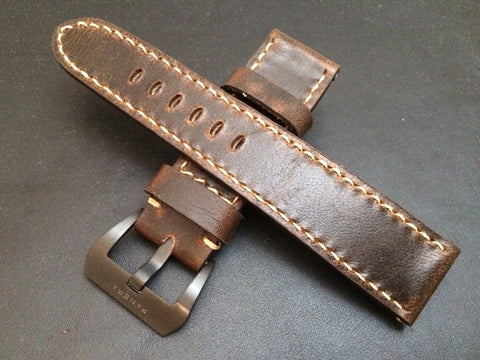 Real Leather watch Strap for Panerai watches (Dark Raw Brown Color) 24mm/22mm