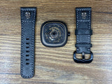 Seven Friday watch straps, SevenFriday watch Band, Leather Watch Straps 28mm, Distress Black Leather Mens Wrist Watch Band Replacement, Valentines Day Gift Ideas, Sterling Silver 925 Skull Head