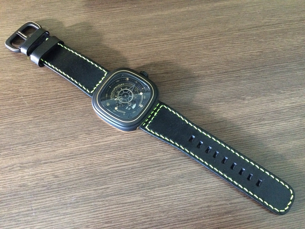SevenFriday watch band, SevenFriday watch strap, Leather Watch Strap 28mm, Black - eternitizzz-straps-and-accessories
