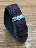 Striped Genuine Leather Watch Strap in Black and Maroon Red, Leather Bund Straps compatible with Rolex, Tudor Watches, 20mm Lug Width, Birthday Gift Ideas