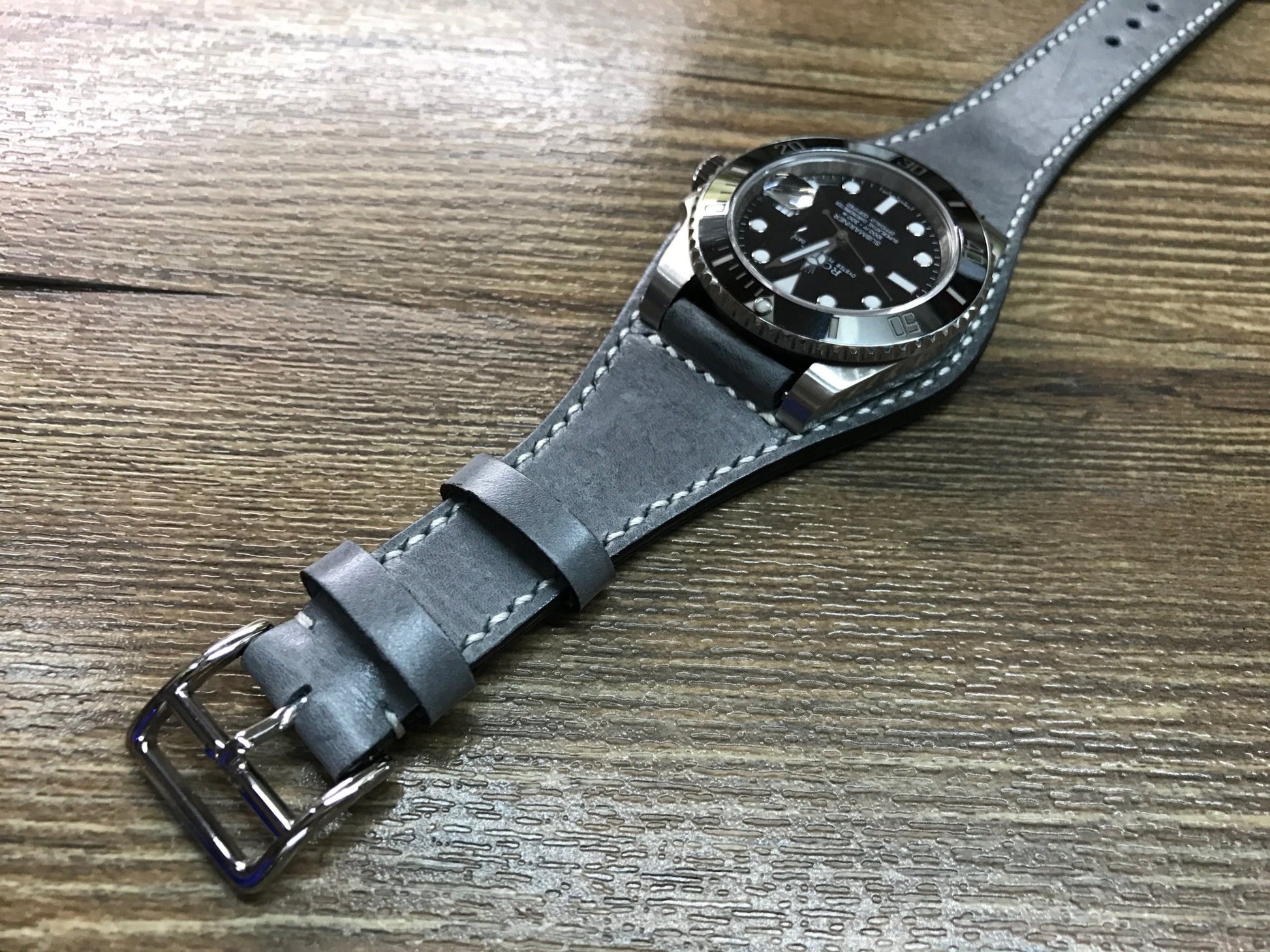 20mm Leather Watch Strap, Leather Bund Straps, Leather Watch Band for Rolex, Tudor Watches (Vintage Grey) - eternitizzz-straps-and-accessories