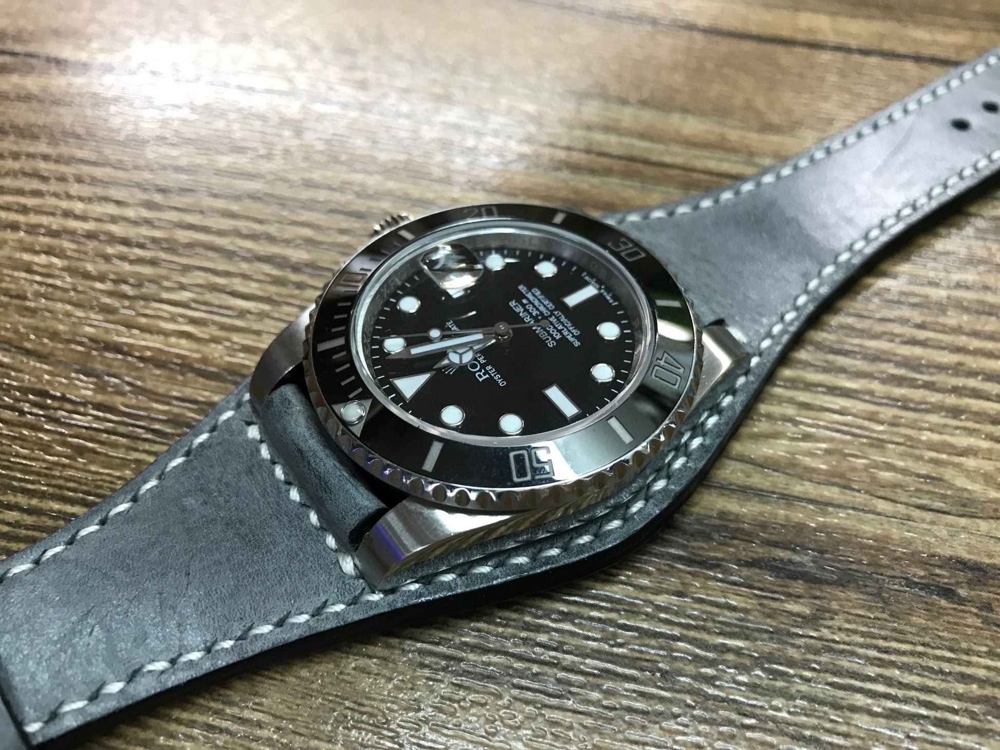 20mm Leather Watch Strap, Leather Bund Straps, Leather Watch Band for Rolex, Tudor Watches (Vintage Grey) - eternitizzz-straps-and-accessories
