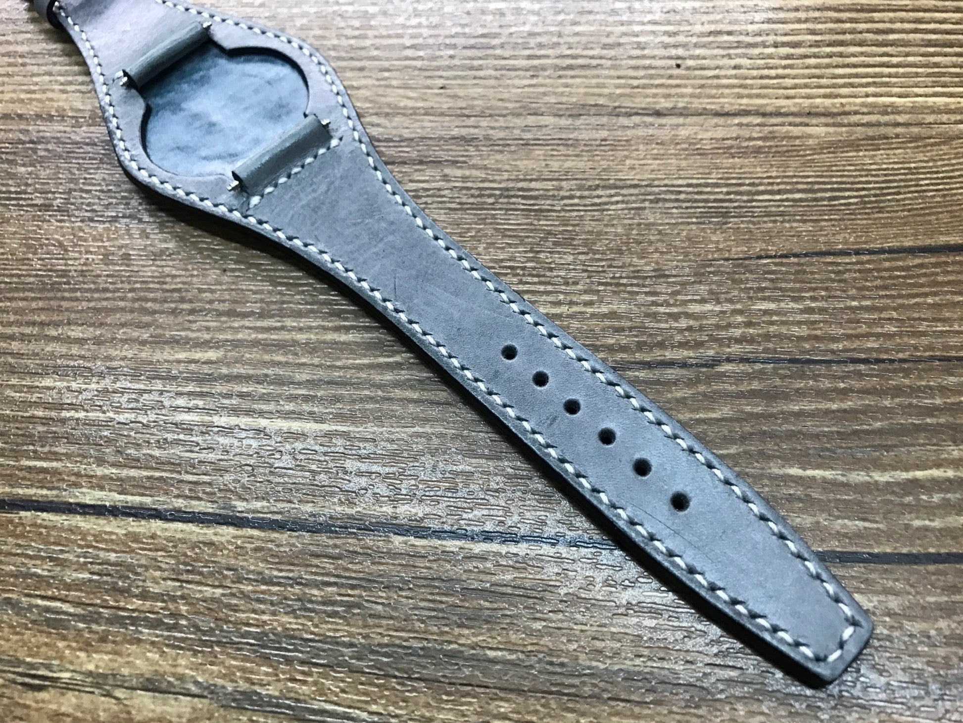 20mm Leather Watch Strap, Leather Bund Straps, Leather Watch Band for Rolex, Tudor Watches (Vintage Grey) - eternitizzz-straps-and-accessories