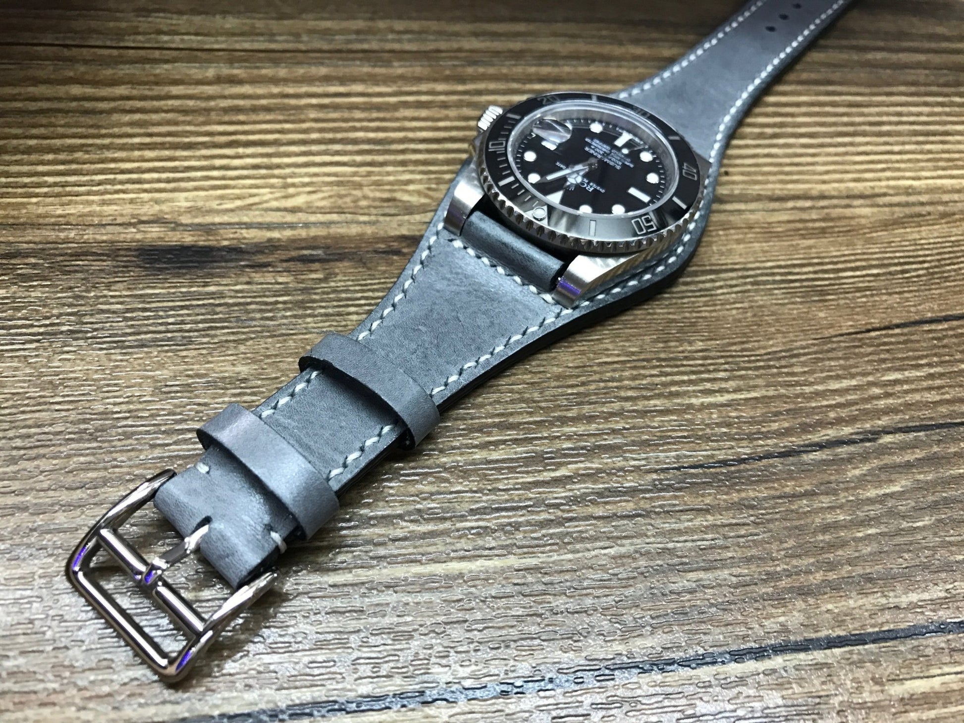 20mm Leather Watch Strap, Leather Bund Straps, Leather Watch Band for Rolex, Tudor Watches (Vintage Grey) - eternitizzz-straps-and-accessories
