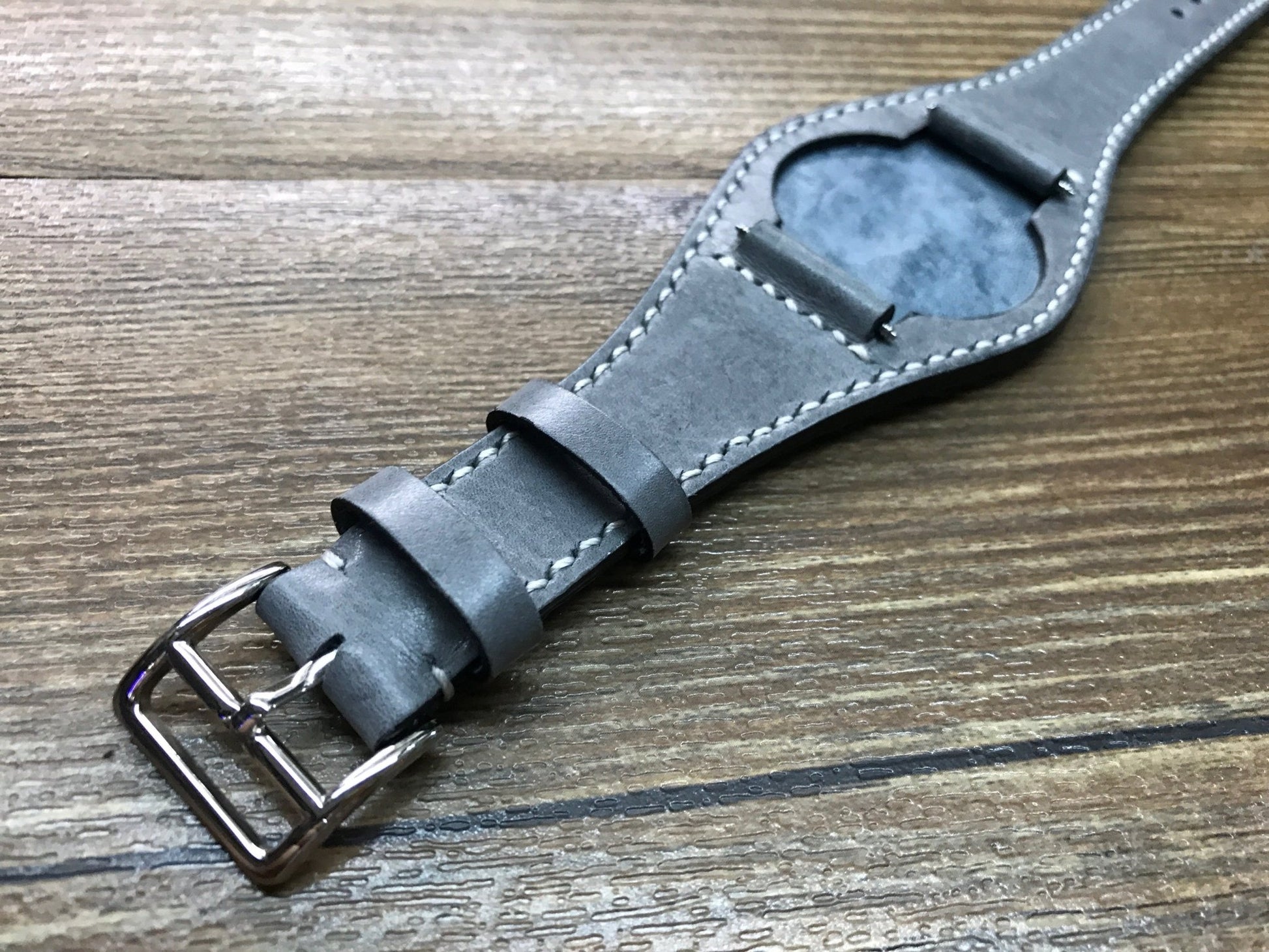 20mm Leather Watch Strap, Leather Bund Straps, Leather Watch Band for Rolex, Tudor Watches (Vintage Grey) - eternitizzz-straps-and-accessories