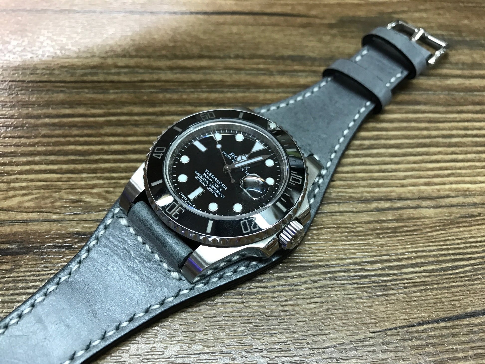 20mm Leather Watch Strap, Leather Bund Straps, Leather Watch Band for Rolex, Tudor Watches (Vintage Grey) - eternitizzz-straps-and-accessories
