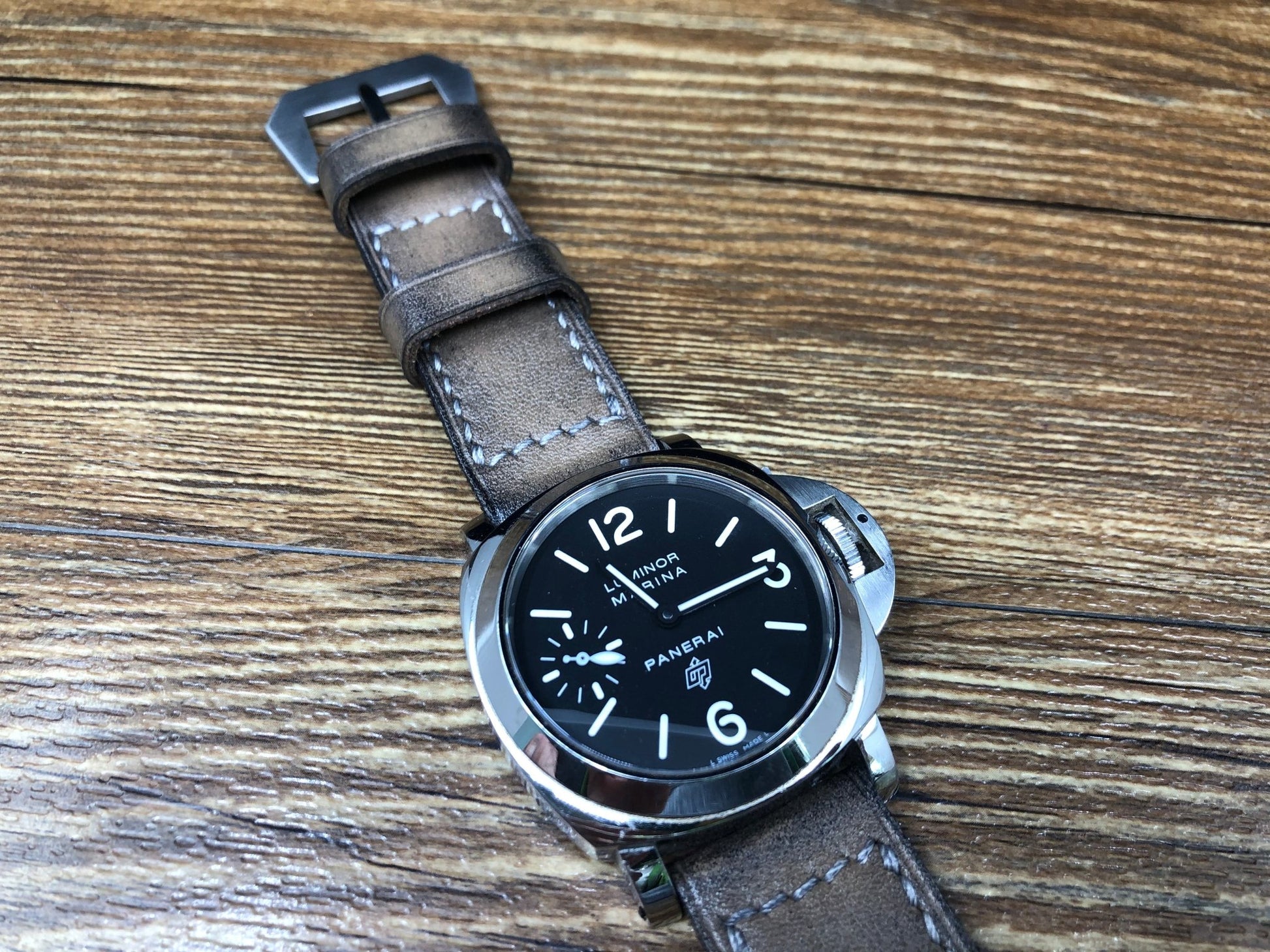 Retro Panerai Watch Strap, Vintage Leather Watch Straps. Beige Leather watch Strap