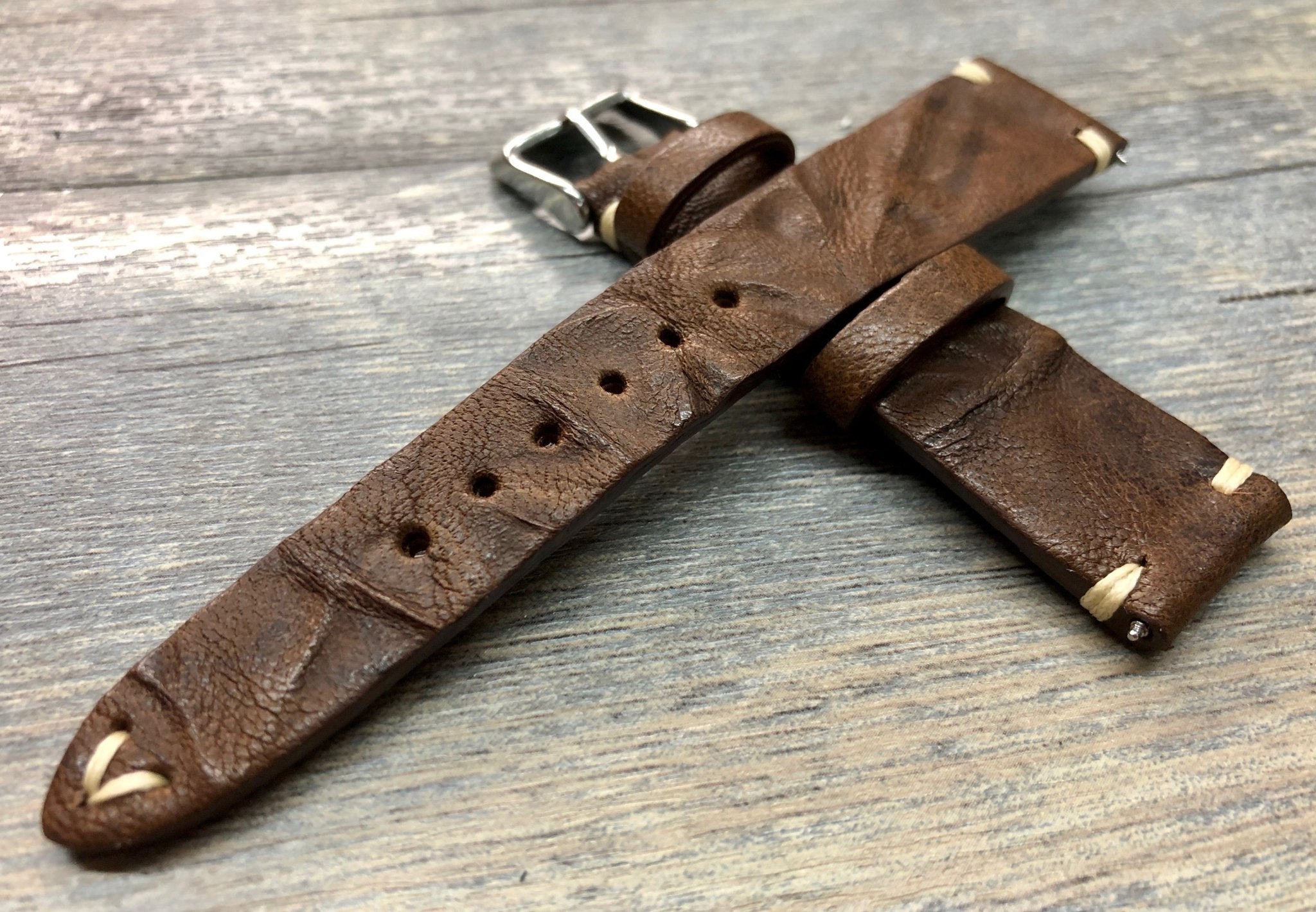 Leather watch strap, Brown watch strap, 20mm watch strap for Rolex, Christmas Gift for boyfriend, irregular pattern, 19mm watch strap